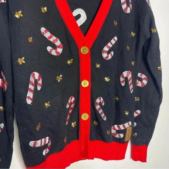 Tipsy Elves Sequin V-Neck Long Sleeve Sweater Candy Cane Lane Size Medium - Picture 5 of 7
